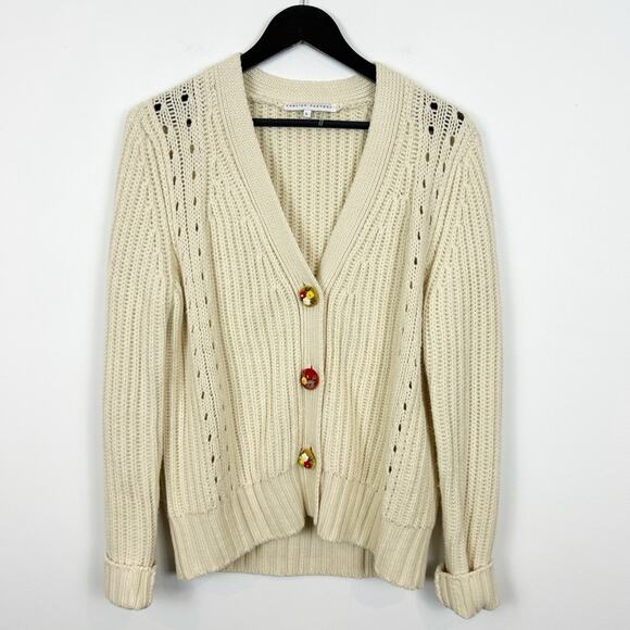 English Factory Chunky Knit Cardigan Sweater with Floral Buttons Size Large - Picture 1 of 5